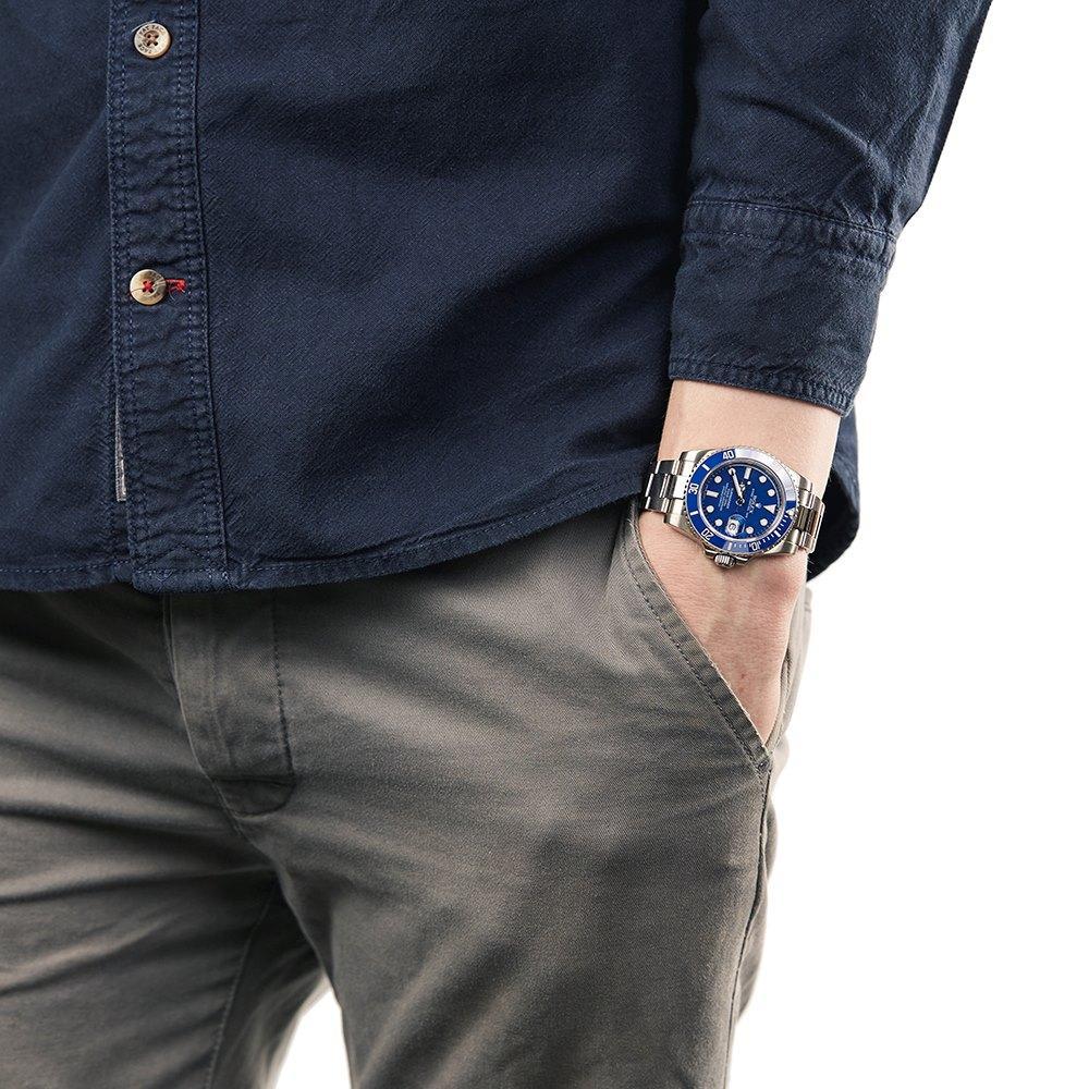 Trendy Rolex Quartz Silver Blue Dial Metal Men's Watch for Man RLX-BLUE-SUB