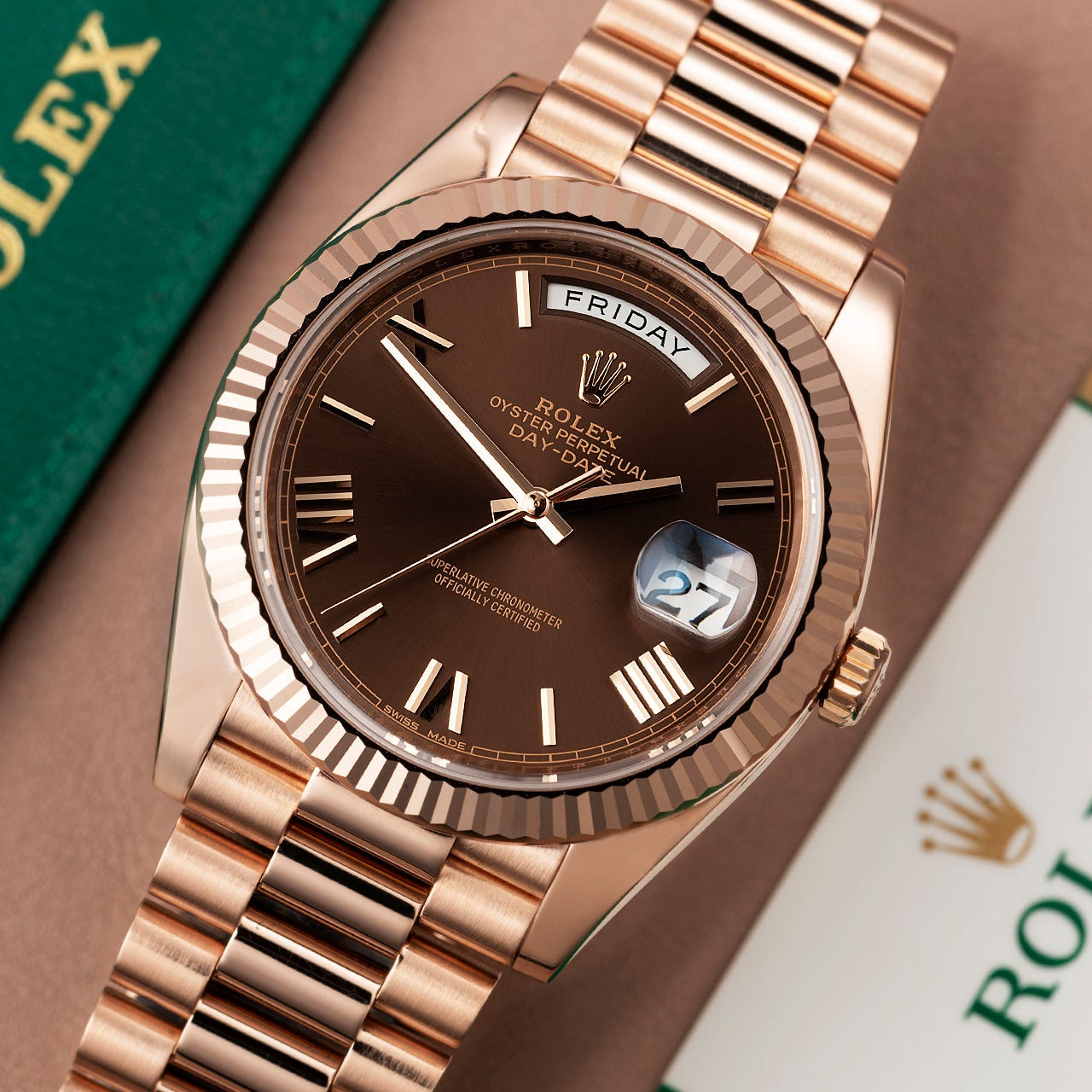 Rolex Oyster Perpetual Day-Date Brown Dial Men's Watch RLX-BW-654