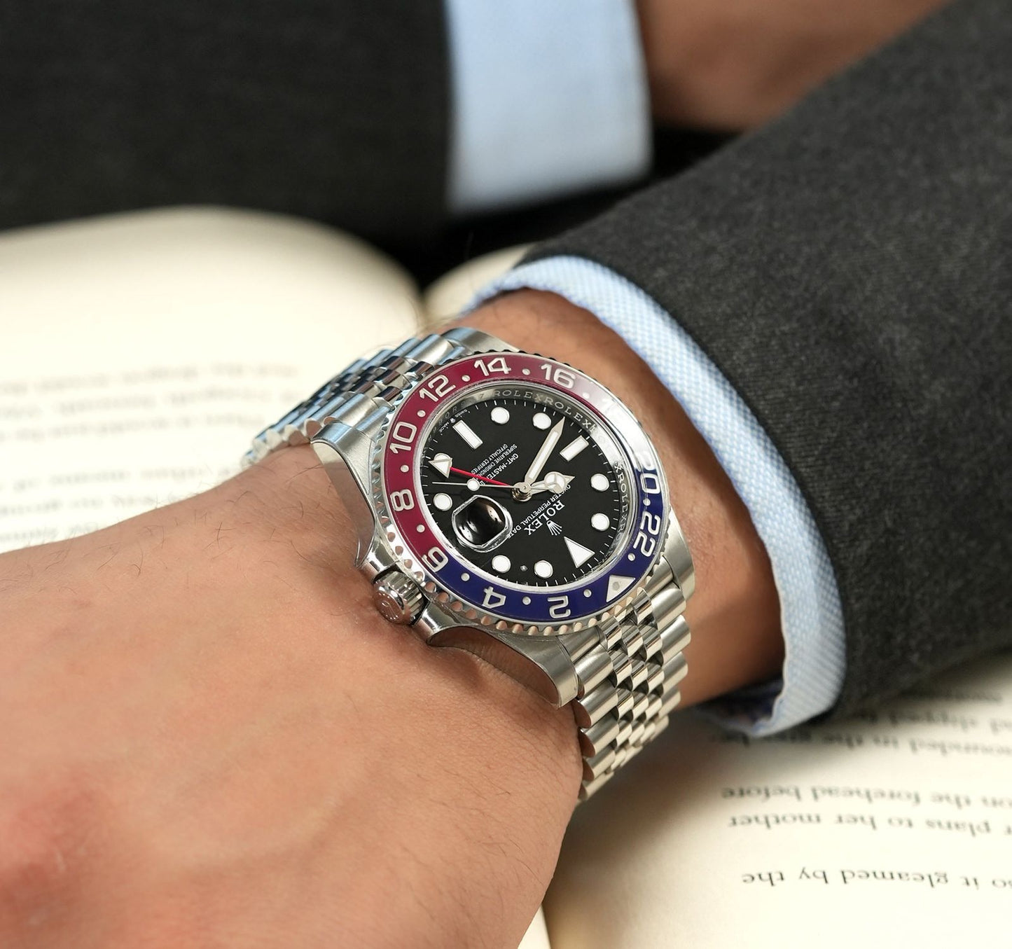 ROLEX GMT-Master II Stainless Steel Black Dial Blue Bezel Oyster silver Metal Men's Watch for Man RLX-GMT-5304