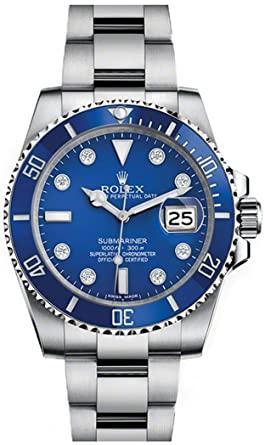 Trendy Rolex Quartz Silver Blue Dial Metal Men's Watch for Man RLX-BLUE-SUB