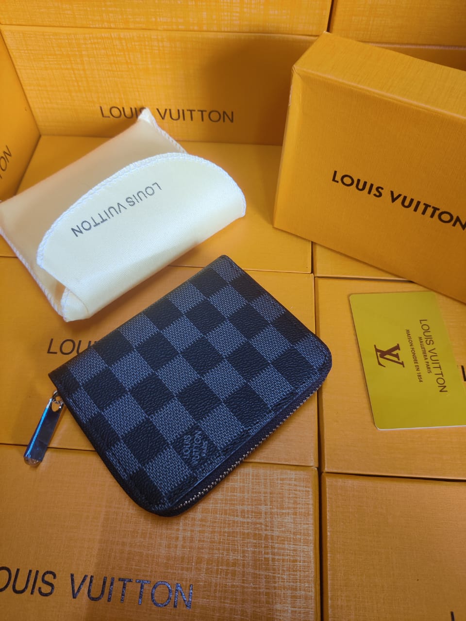 Premium Quality Women's Wallet Authentic Black Printed In Black Color & Checks Printed With Brand Box Women's Or Girls Iconic Mini Zip wallet - Classy Look And Best Quality Wallet LV-005