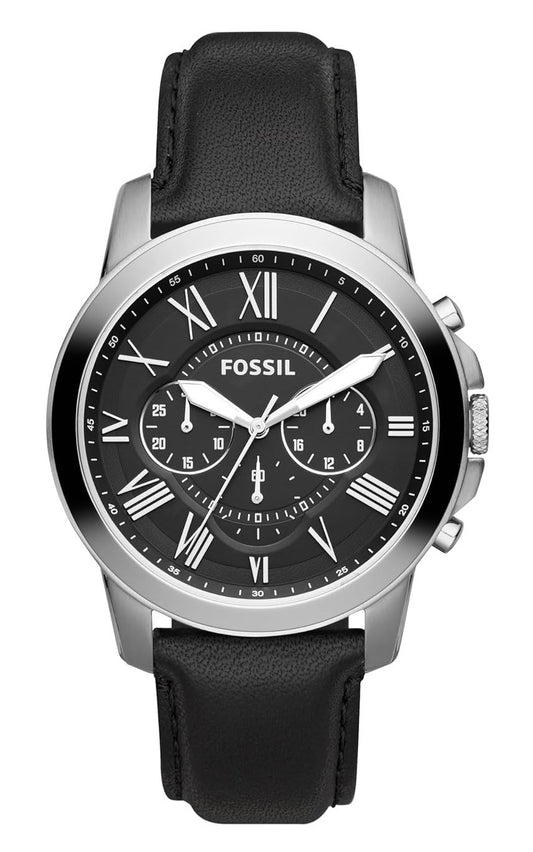 Fossil Chronograph Black & Silver Dial Leather Men's Watch - FS-4812
