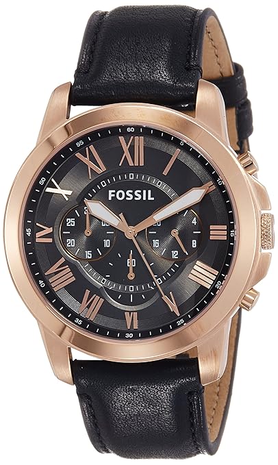 Fossil Chronograph Black & Rosegold Dial Leather Men's Watch - FS-4813