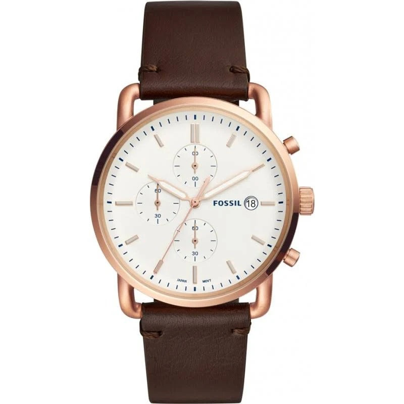 Fossil Chronograph White Dial with Leather Strap Watch for Men FS-5402