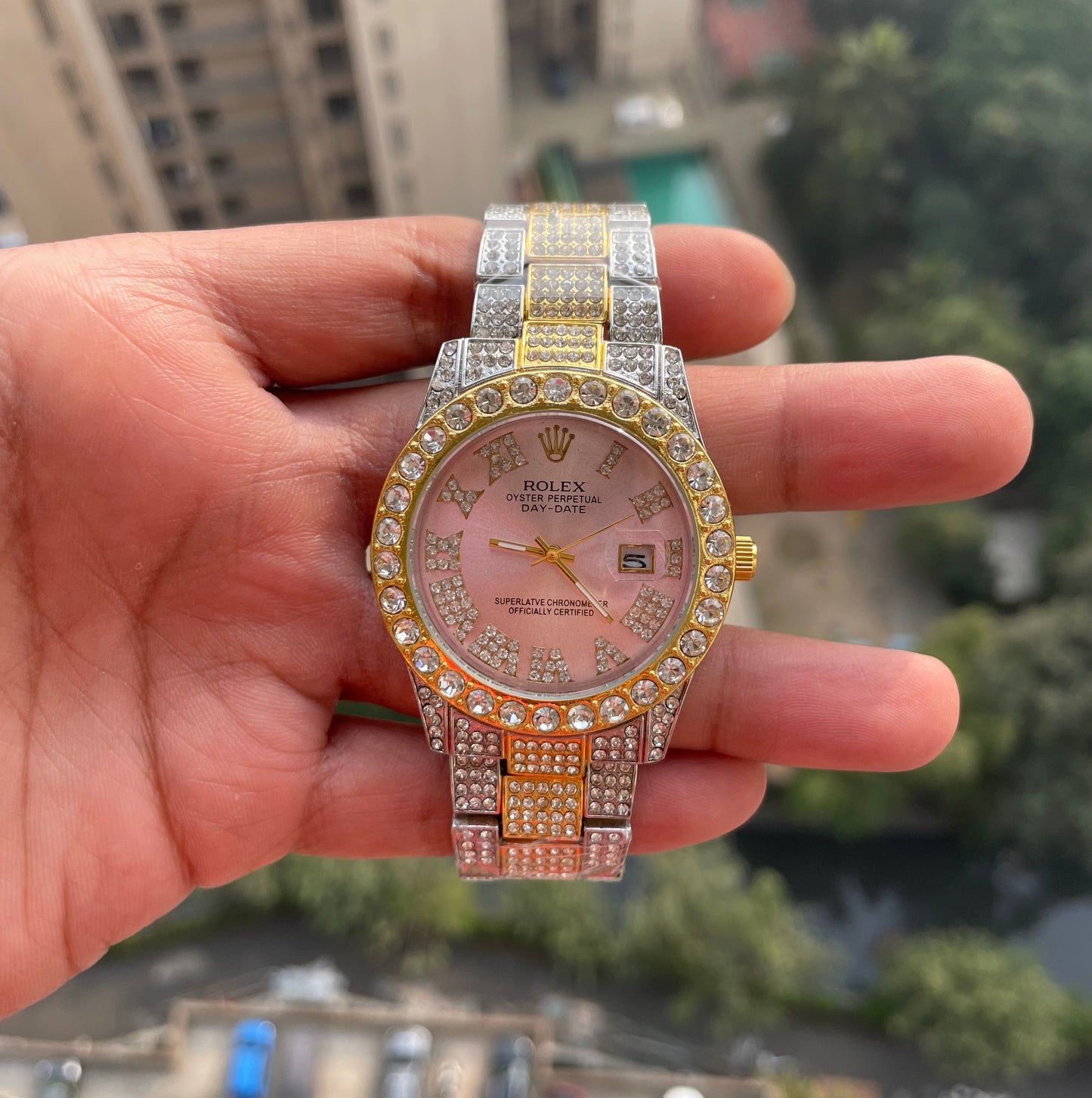 Rolex Analog Diamond Set Gold Multicolor Watch Royal Stainless Steel RLX-8083