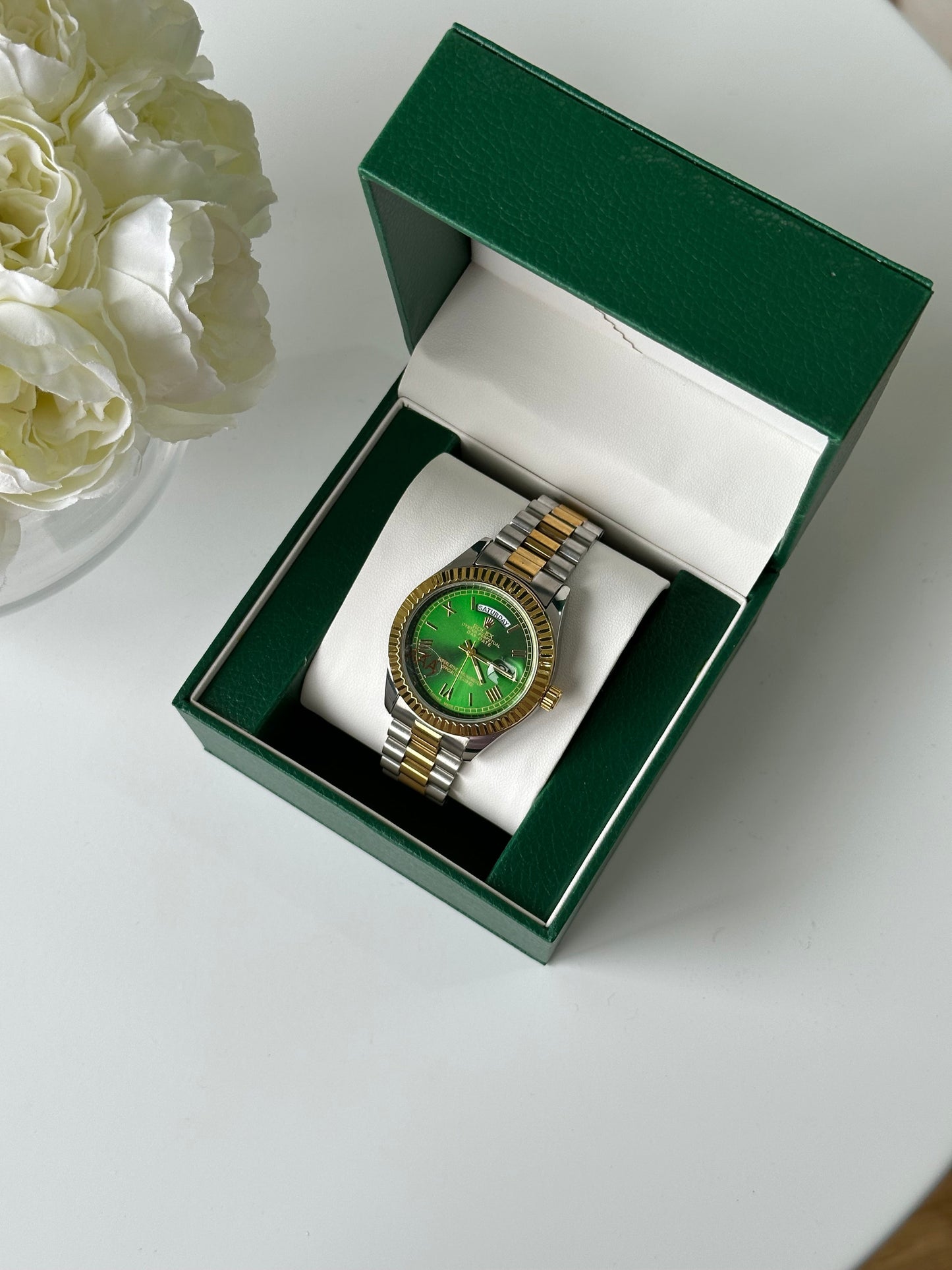 Rolex Oyster Perpetual Day-Date Olive Green Dial Dual-tone Men's Watch RLX-OYST-655