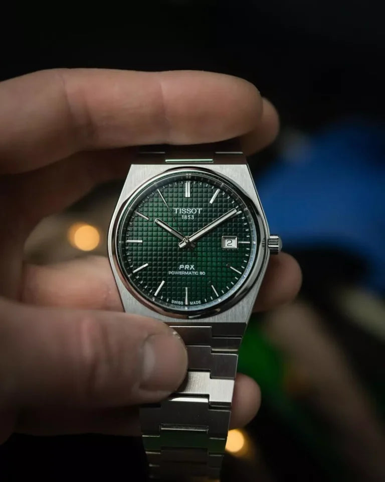 Tissot PRX Powermatic 80 Green Dial Silver Steel Strap Watch for Men - TS-4104
