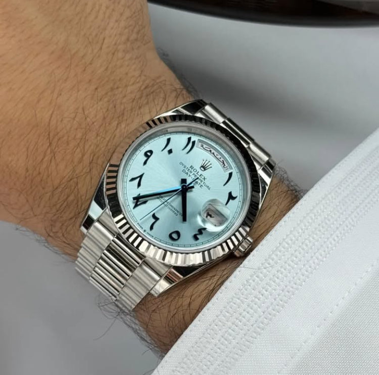 Day-Date 40 Platinum Ice Blue Arabic Dial-RLX-ARB