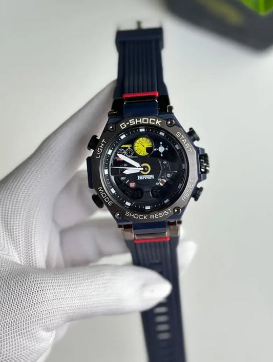 Casio G-Shock Ferrari Analog-Digital Black Dial x Blue Strap Men's Watch-GS-6069