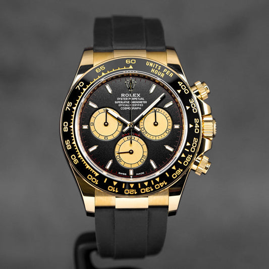 Rolex Cosmograph Yellow Gold / Black Color Dial Ring Bezel Daytona Chronograph Quartz Chronometer Men's Watch - RLX-1161
