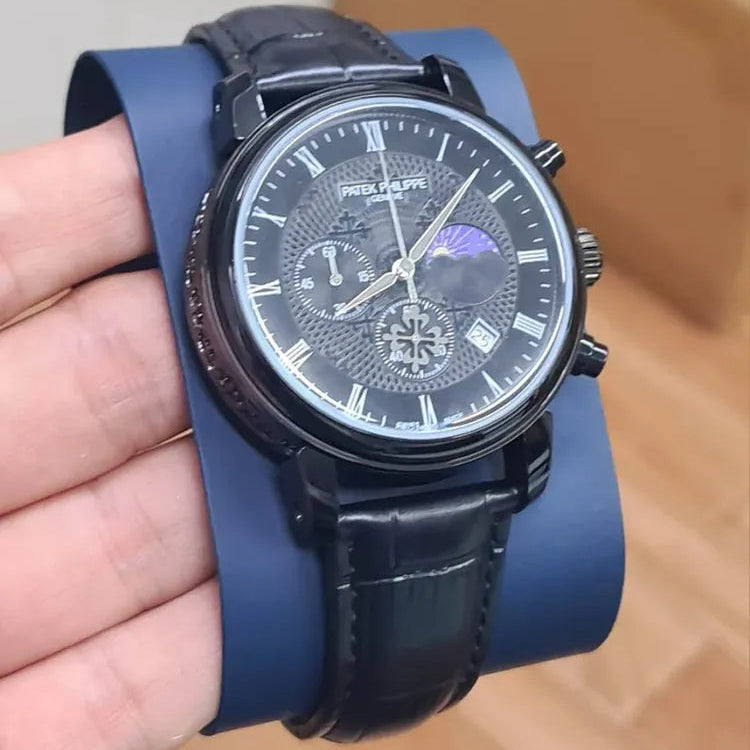 Patek Philippe Nautilus Perpetual Calender Black Leather Black Dial Watch For Men PK-4310