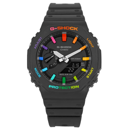 G-shock Metal Covered Black Rainbow Analog-Digital Watch World Time Multi-Function Resin Band Sports Watch GS-2103
