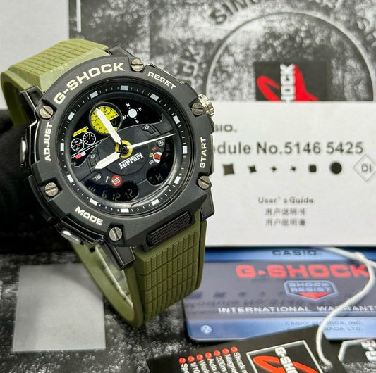Casio G-Shock Ferrari Analog-Digital Black Dial x Green Strap  Men's Watch-GS-6067