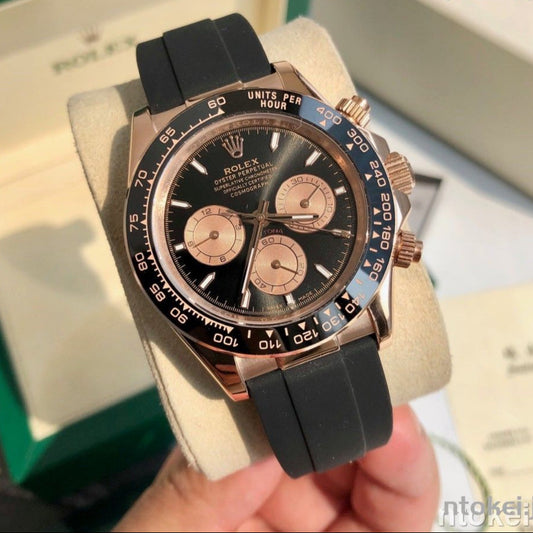 Rolex Cosmograph RoseGold Color Dial Ring Bezel Daytona Chronograph Quartz Chronometer Men's Watch - RLX-1163