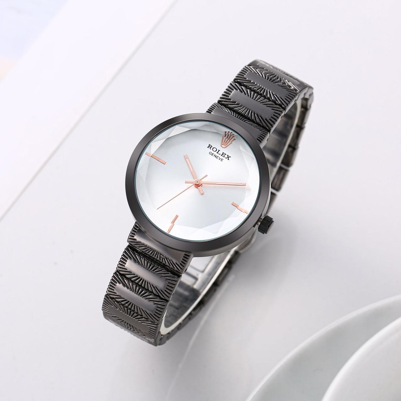 Women's Chronograph Watch White Dial Black Strap For Women RLX-2403