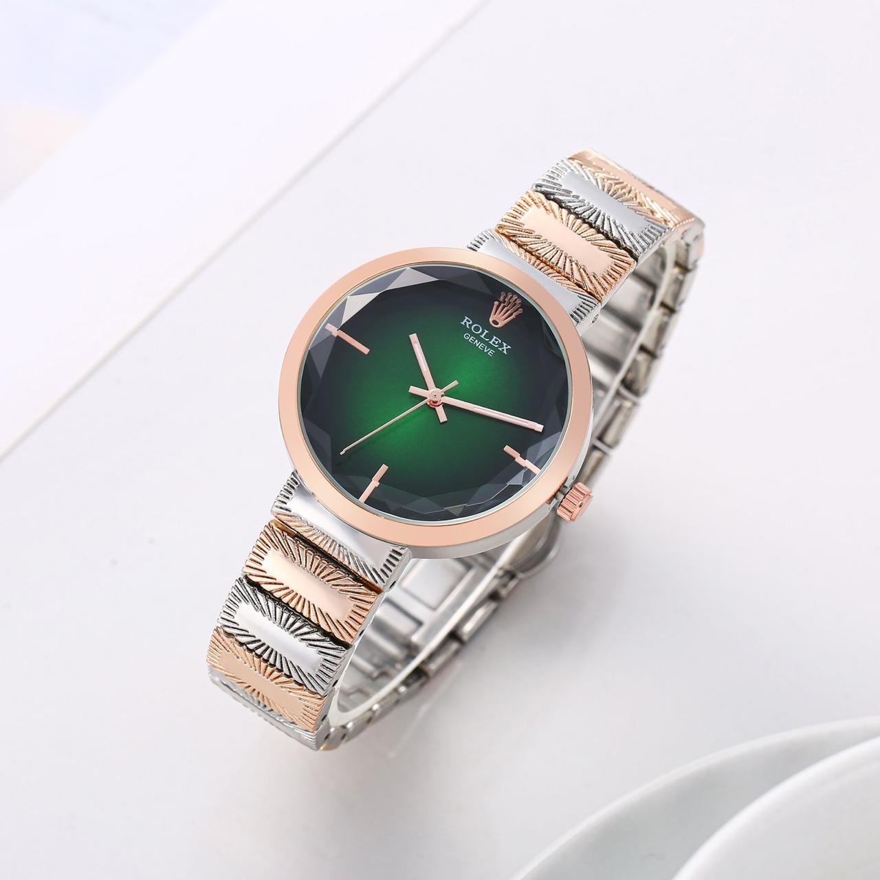 Women's Acnos Chronograph Green Dial Rose-Gold & Silver Strap Watch For Women RLX-2411