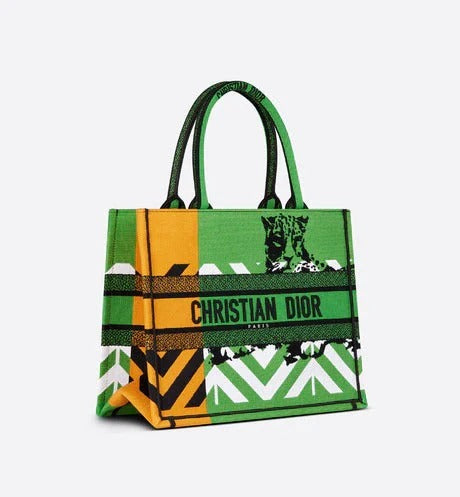 CD Women Fashion Western Style Tote Bright Green and Fluorescent Orange D-Jungle Pop Embroidery Medium Bag For Women's Or Girls Bag - Best Casual Use Bag DR-M765-WBG