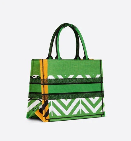 CD Women Fashion Western Style Tote Bright Green and Fluorescent Orange D-Jungle Pop Embroidery Medium Bag For Women's Or Girls Bag - Best Casual Use Bag DR-M765-WBG