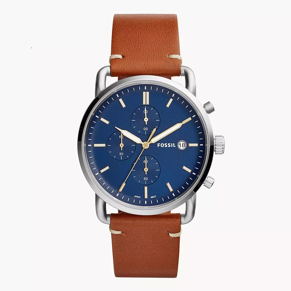 Fossil Chronograph Blue Dial with Leather Strap Watch for Men FS 5401 Hopknock