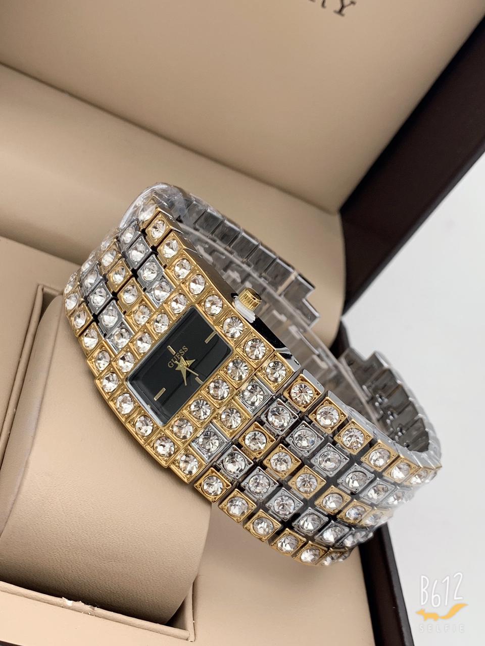 Guess Gold And Silver Strap Women's Watch For Girl Or Woman Black Dial - Best Gift For Women - GS-BLK
