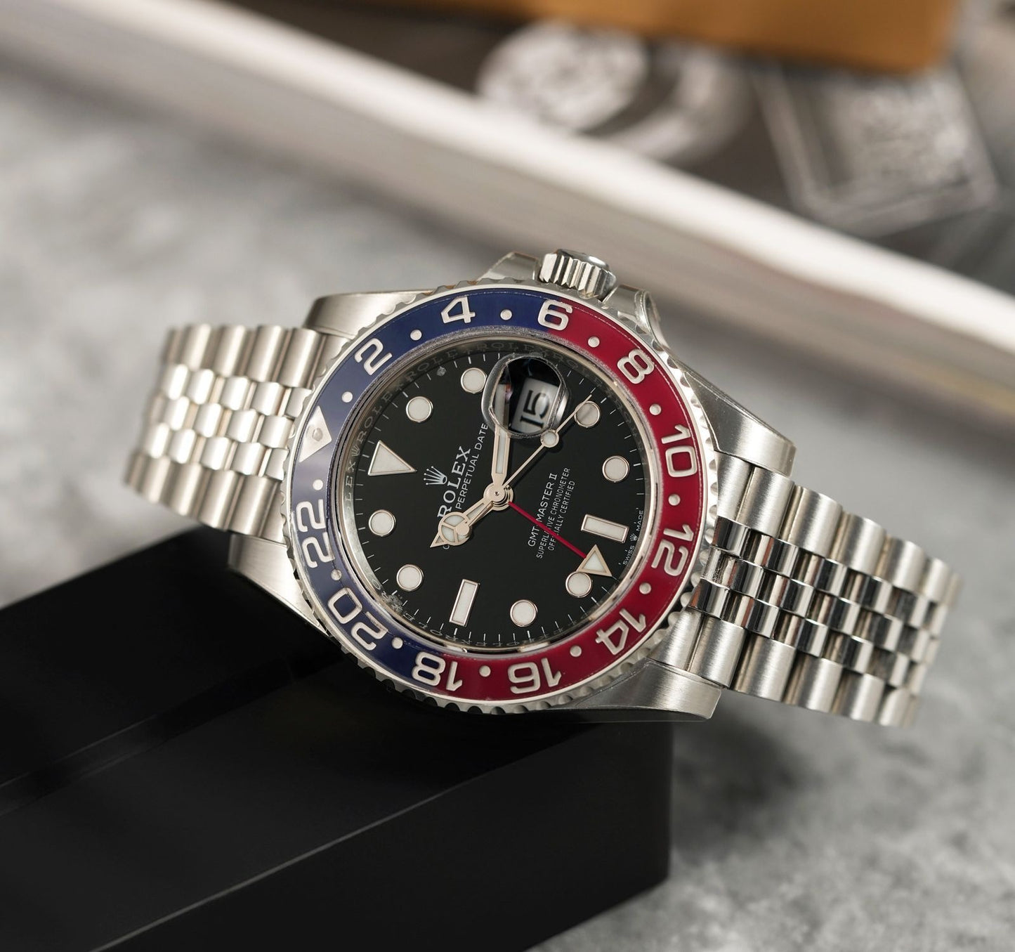ROLEX GMT-Master II Stainless Steel Black Dial Blue Bezel Oyster silver Metal Men's Watch for Man RLX-GMT-5304