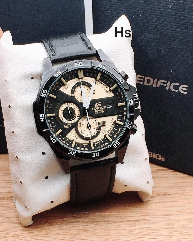 Casio Edifice Limited Adition Chronograph Yellow Dial Black Strap Leather Dated Men's Watch EFR-557