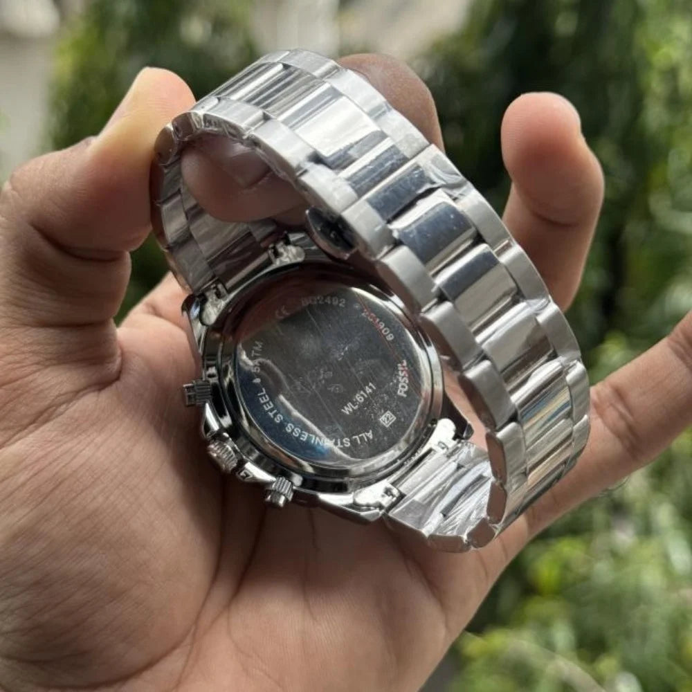 Fossil Analog White & Black Dial & Silver Strap Men's Watch FS-2544