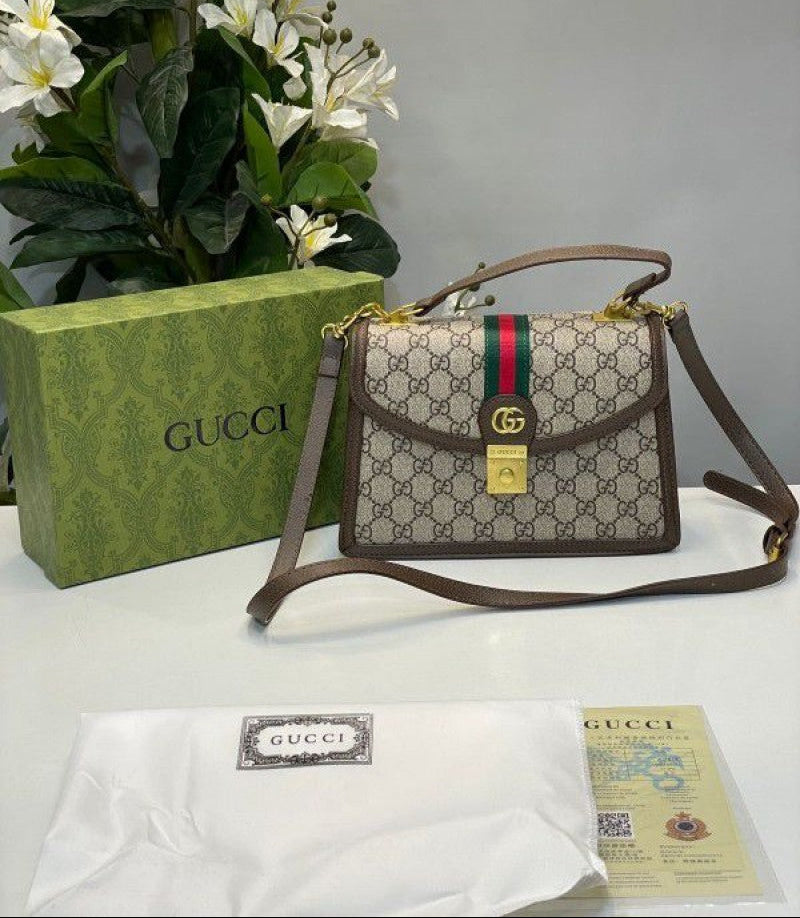 Gucci New Brown Leather Stylist Daily Use Hand-Bag GC-4446-WBG