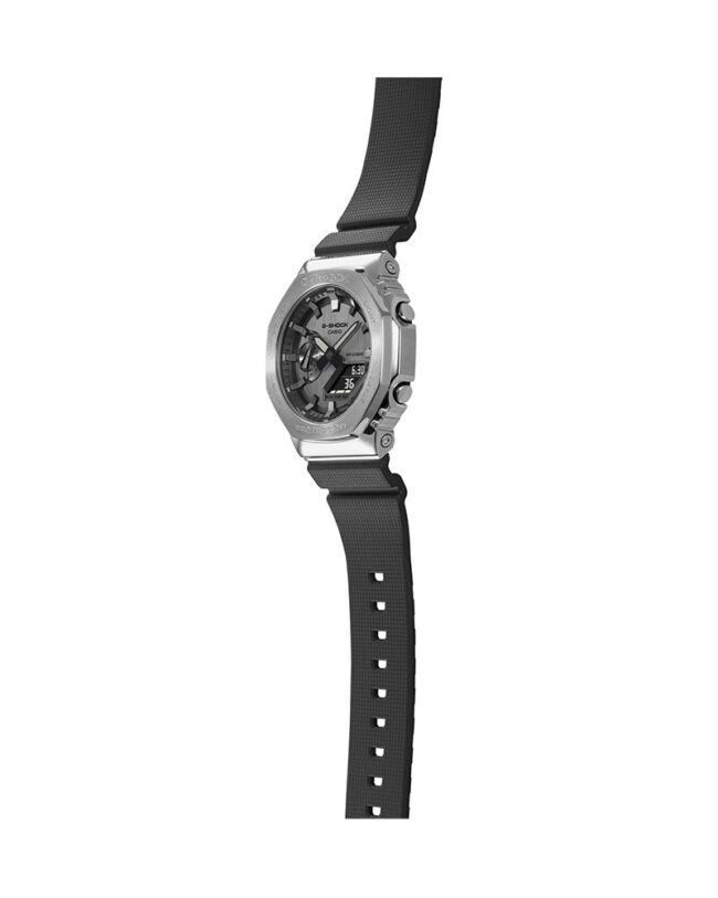 G-shock Metal Covered Silver/Black Round Analog+Digital World Time Multi-Function Resin Band Sports Watch GS-2100
