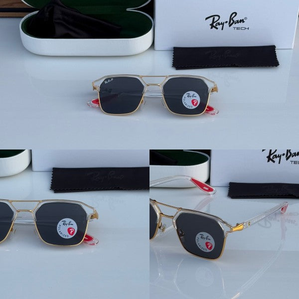 Rayban Stylish Black Glass/Transparent Frame Men's And Women's Polarised Sunglass Heavy Quality RB-5491