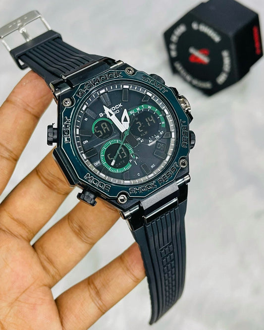 Casio G-Shock Analog-Digital Black Dial x Green Case Men's Watch-GS-6063