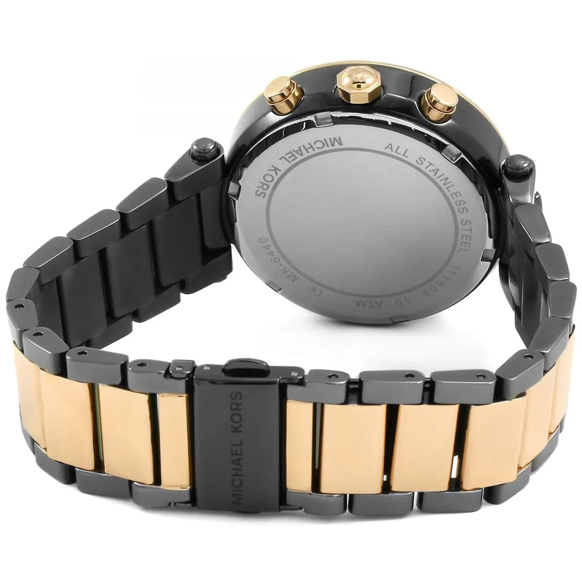 Michael Kors Two-Tone Strap Chronograph Women's Watch Black Dial Diamond Case MK-0125