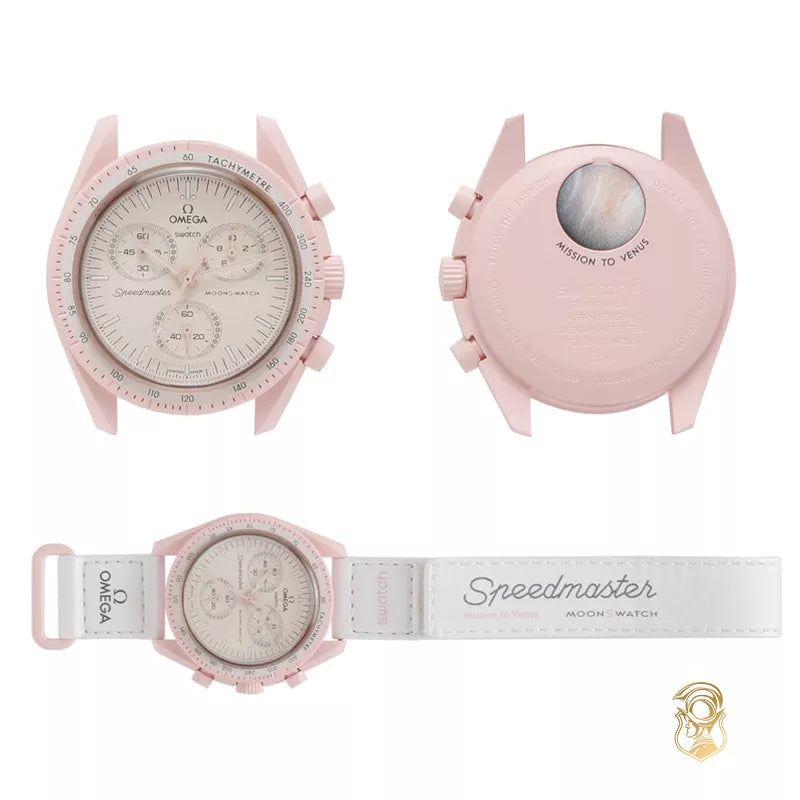 Pink & White Dial/White Strap Bioceramic Moonswatch Mission to Mercury OG-1022