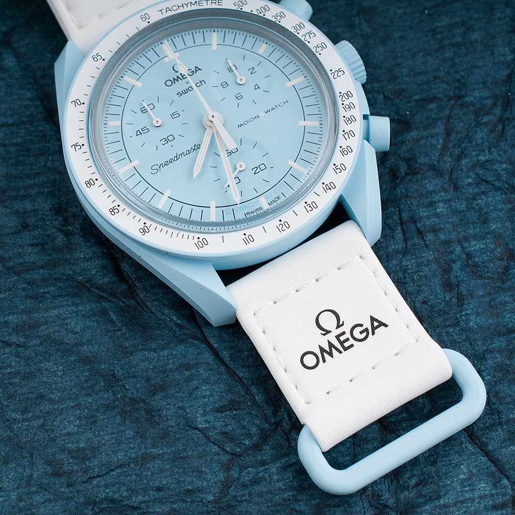 Blue Dial/White Strap Bioceramic Moonswatch Mission to Mercury OG-1027