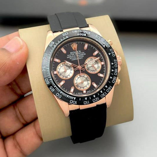 Rolex Cosmograph RoseGold Color Dial Ring Bezel Daytona Chronograph Quartz Chronometer Men's Watch - RLX-1166