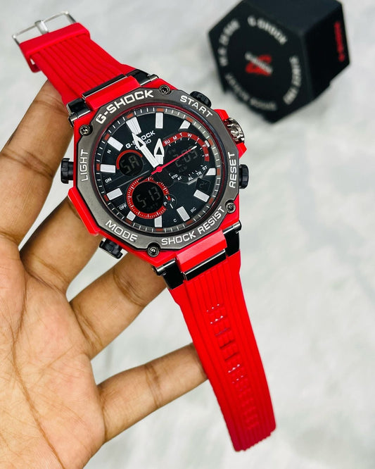 Casio G-Shock Analog-Digital Black Dial x Red Strap Men's Watch-GS-6064