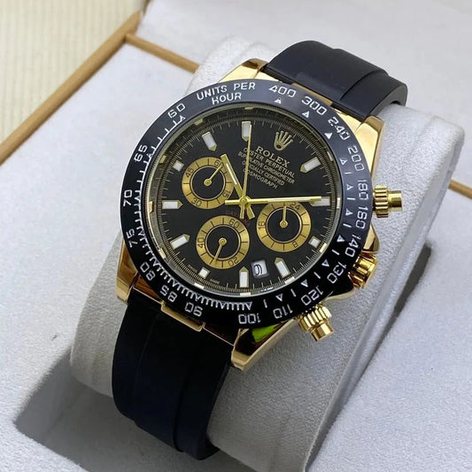 RLX Cosmograph Yellow Gold / Black Color Case and Dial Daytona Chronograph Quartz Chronometer Men's Watch - RLX-1160
