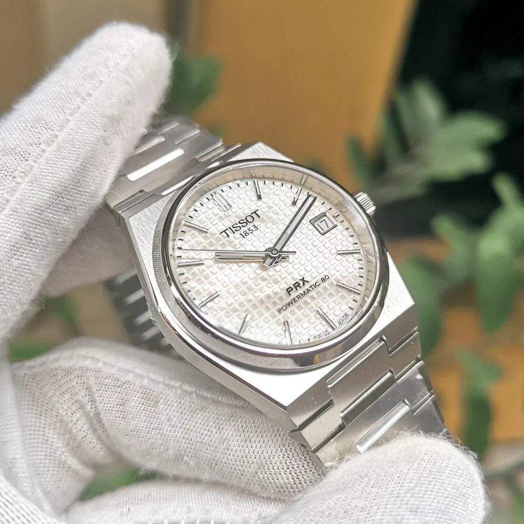 Tissot PRX Powermatic 80 White Dial Silver Steel Strap Watch for Men - TS-4101