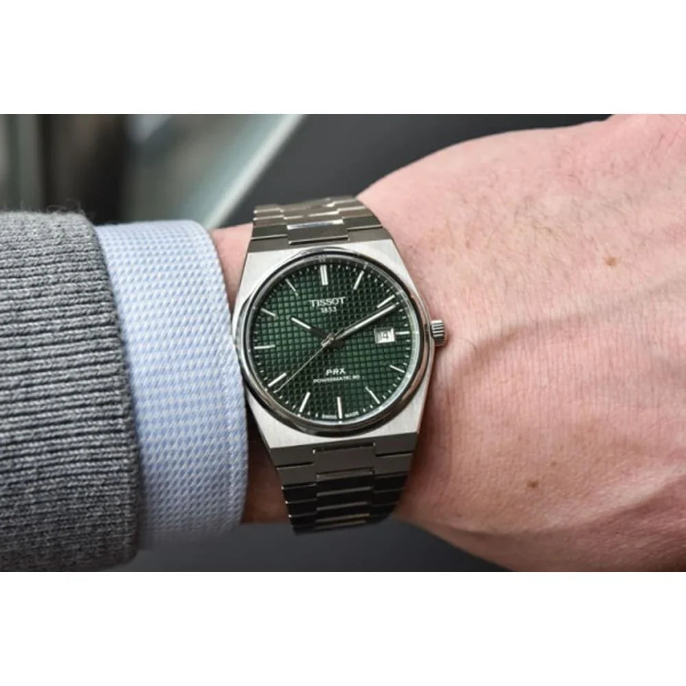 Tissot PRX Powermatic 80 Green Dial Silver Steel Strap Watch for Men - TS-4104