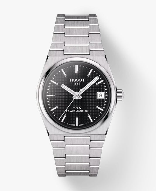 Tissot PRX Powermatic 80 Black Dial Silver Steel Strap Watch for Men - TS-4102