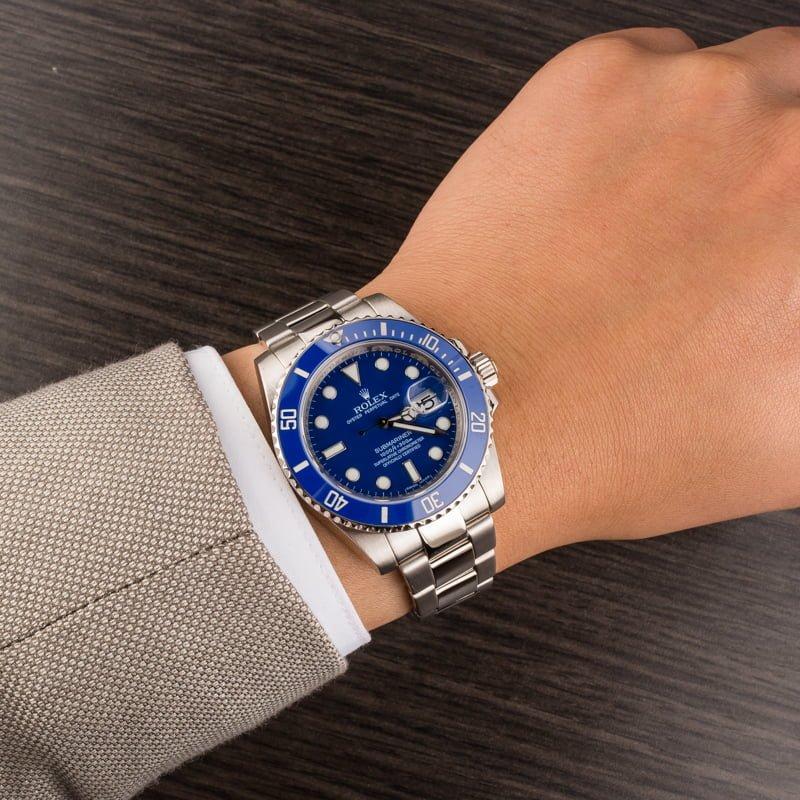 Trendy Rolex Quartz Silver Blue Dial Metal Men's Watch for Man RLX-BLUE-SUB