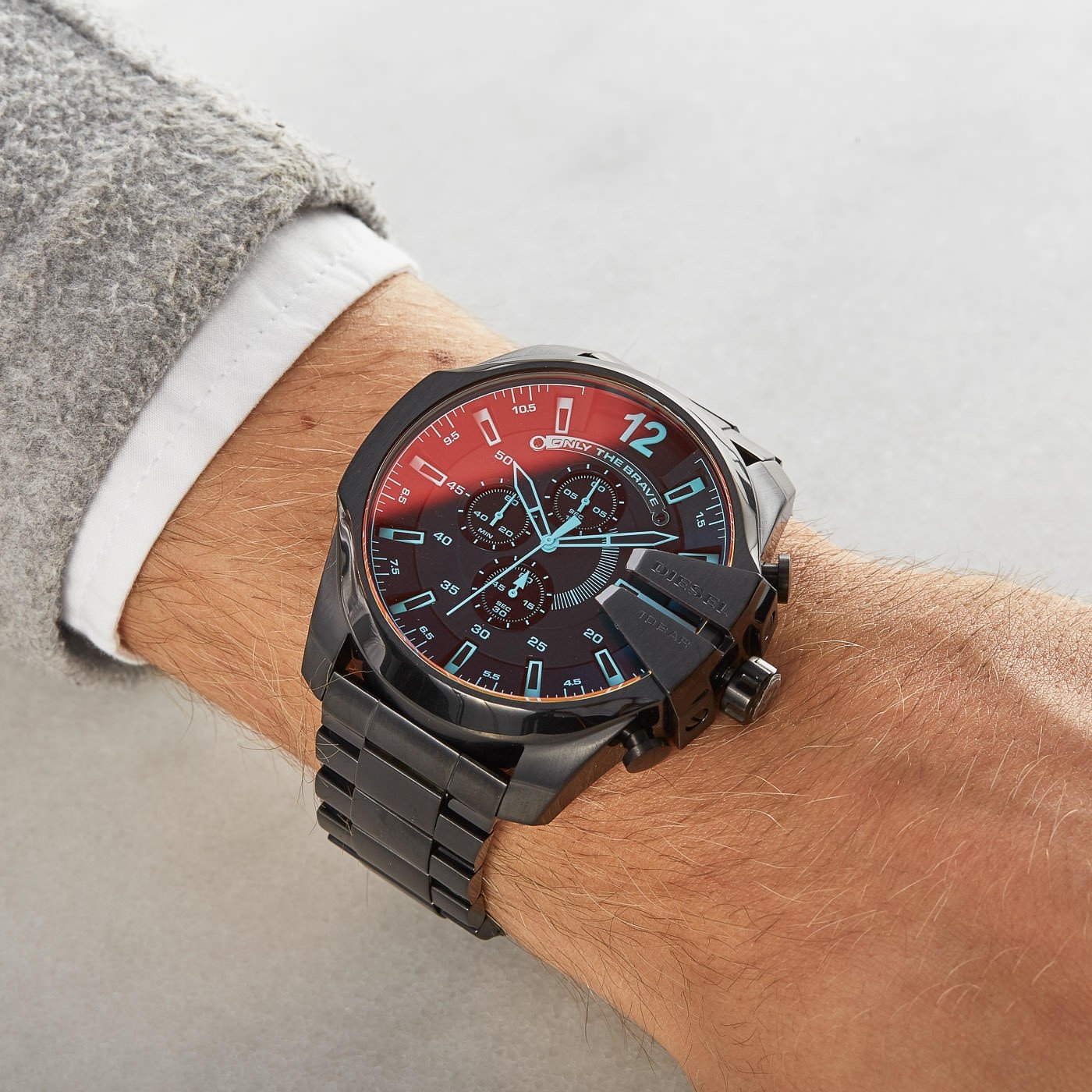 Diesel Chronograph Men's Watch For Man Red Blue Glass Multi Color Full Black Looks Good On Jacket For Man Gift - Dz4318