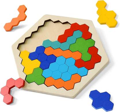 Wooden Hexagon Puzzle for Kids, Brain Teaser Pack Of 1 (18 Pieces)