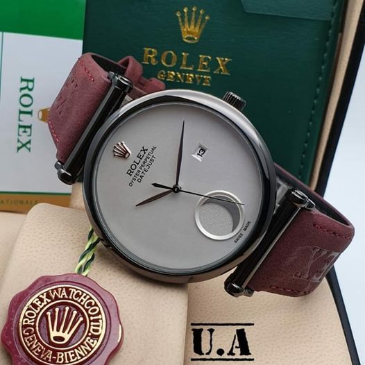 Marron Leather Half Moon Watch For Women's Casual New Trending Style Watch White Dial With Black Meta Date Women's Watch_ Best Gift Watch RLX-2-27