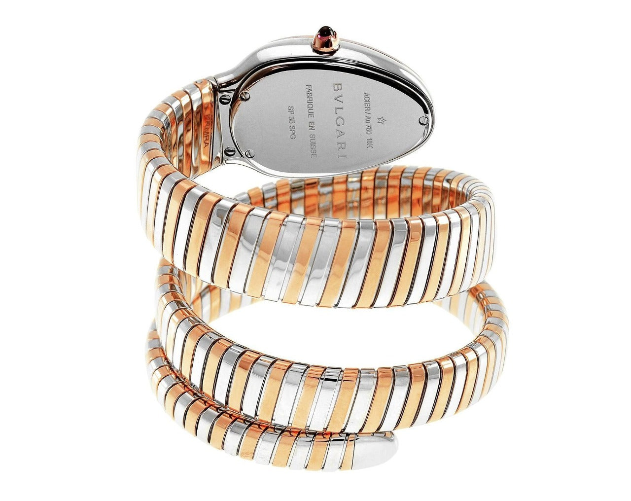 Serpenti Tubogas Analog Watch With Multicolor Color Stainless Steel Case & Strap Watch With Off White Color Opaline Dial Designer Bracelet Strap Double Spiral Watch BV-101827