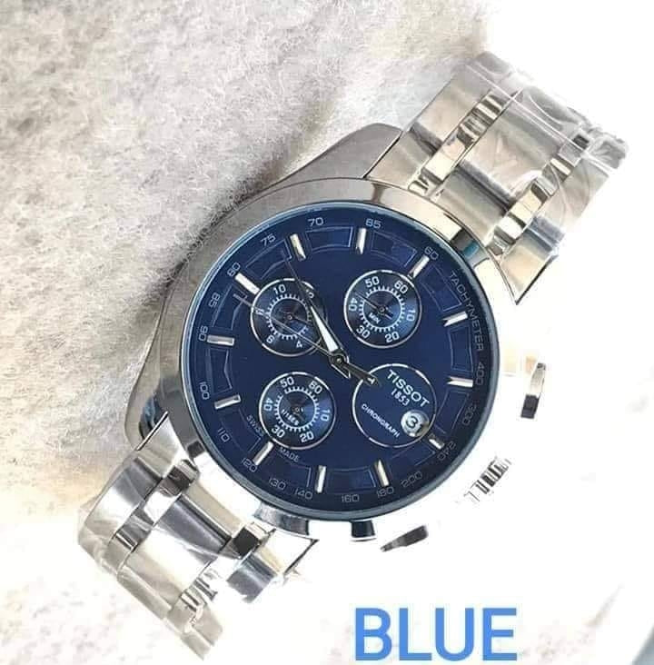 Tissot Chronograph Men's Watch Silver Metal Case Blue Dial Formal Casual Dated Watch for Men's TS-SB-3964