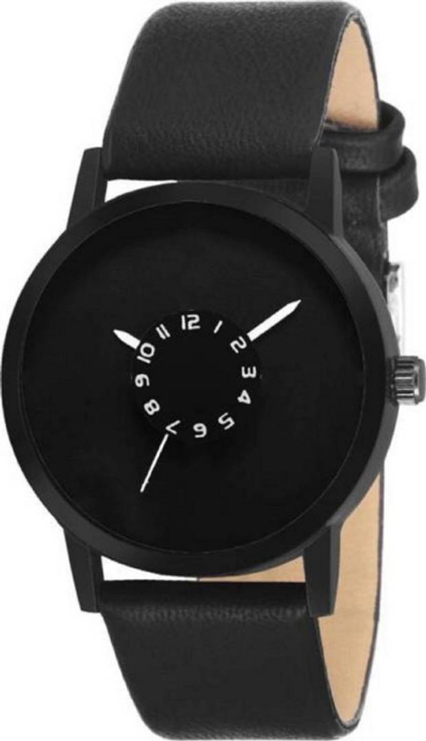 Black Leather Men Watch