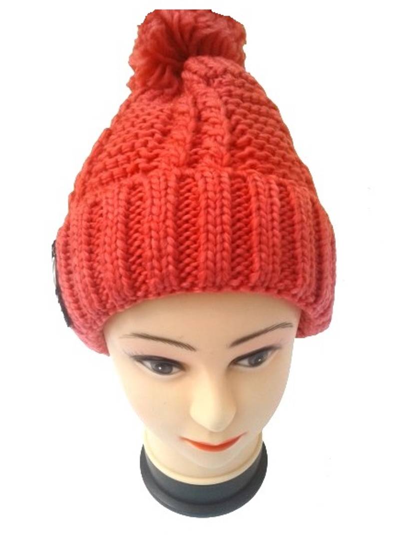 Women Knitted Woolen Cap (Coral, Pack of 1)
