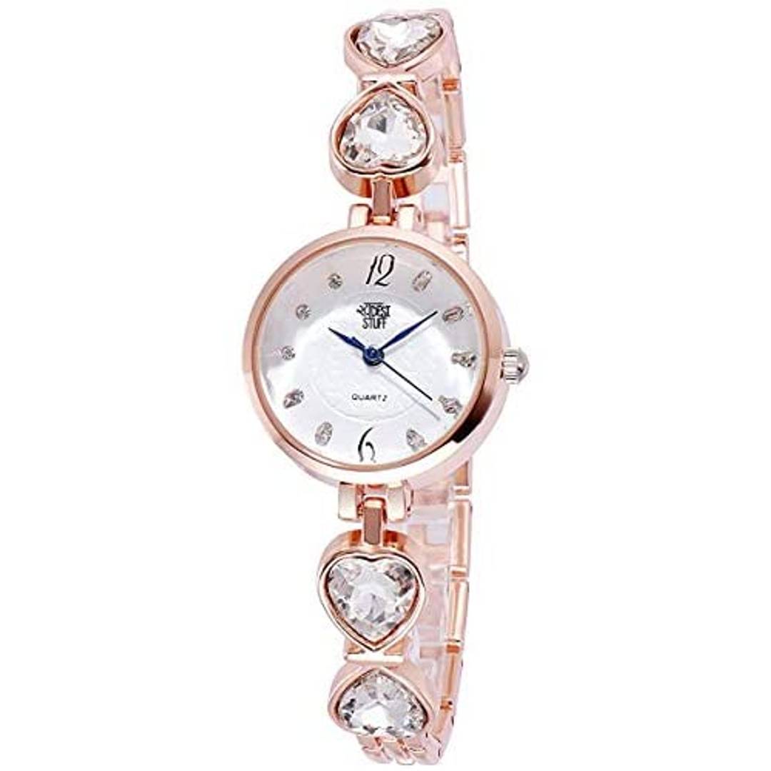 SWADESI STUFF White Dial Heart Link Studded Rose Gold Chain Strap Analog Watch for Girls and Women G-443