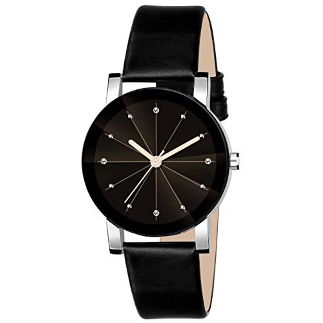 SWADESI STUFF Analogue Crystal Girl's Watch (Black Dial Black Colored Leather Strap)